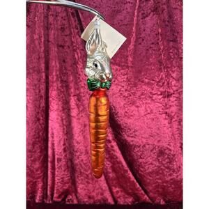 VTG Christmas Handblown Glass Ornament Bunny Rabbit On A Carrot Patricia Breen